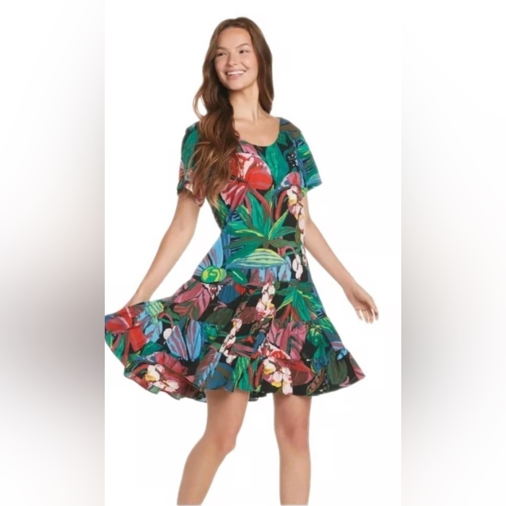 Jams World Green Floral Print Short Sleeve Mini Dress
